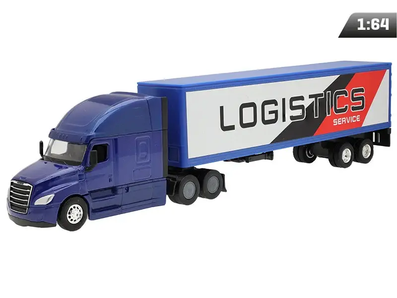 Gyors kiszállítás 1:64-es modell, CASCADIA, tengerészkék vontató, Logisztikai Szolgálat félpótkocsi
