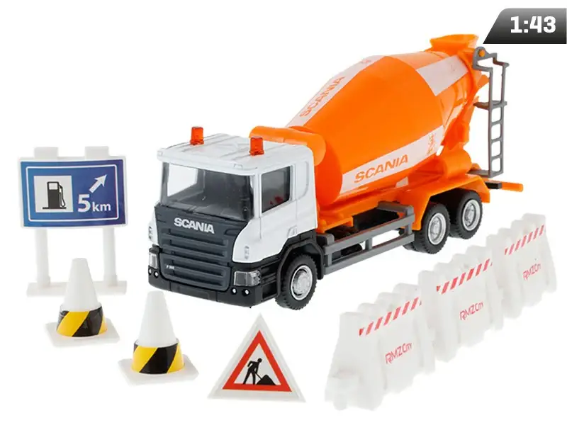 Biztonságos fizetés Modell 1:64, RMZ City SCANIA - Keverő teherautó + tartozékok