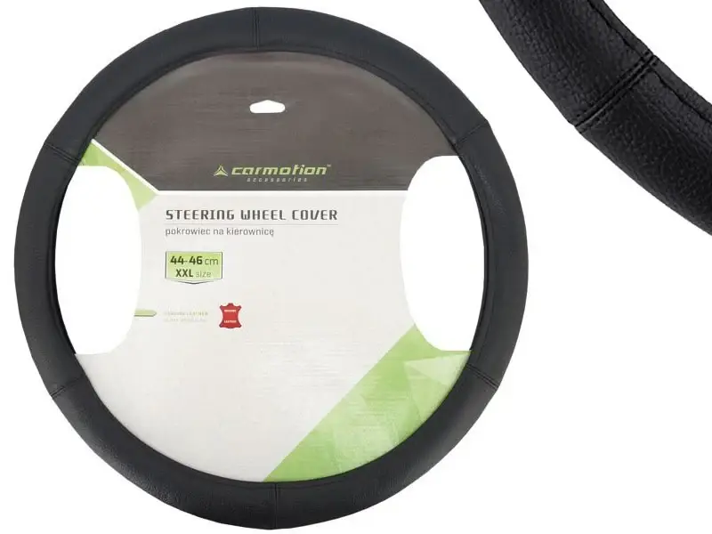Akció Kormánykerék huzat "XXL" 44-46 cm, 6 rész természetes bőrből, fekete