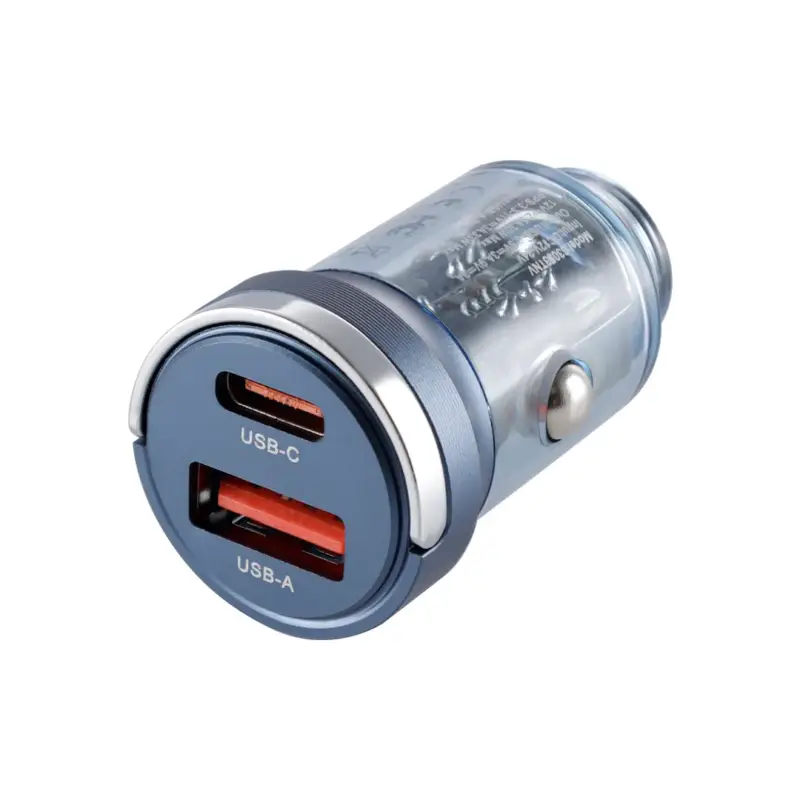 Expressz szállítás WAYME töltő 12/24V, USB 18W + USB-C PD 33W, gyűrűvel, átlátszó kék színű