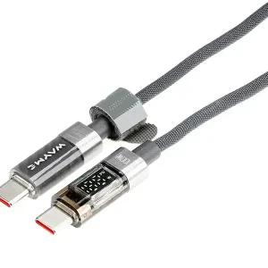 Olcsóbb WAYME Mikroszálas fonott töltő- és szinkronizáló kábel, 100cm, USB-C > USB-C, Max 100W kijelzővel, szürke
